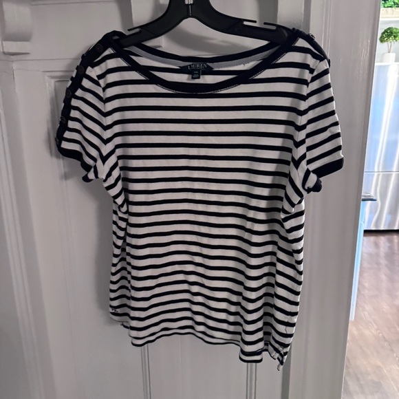 Lauren Ralph Lauren Women's Size XXL Black & White Striped Top Button Shoulders - Picture 2 of 7